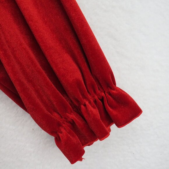 Shein Curve Dress Womens 0XL Red Long Sleeve Velvet Smocked Waist Holiday Party - Picture 5 of 9
